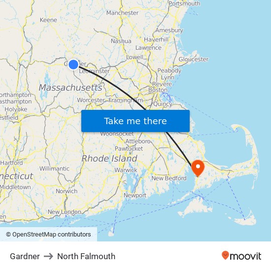 Gardner to North Falmouth map