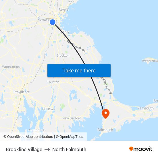 Brookline Village to North Falmouth map