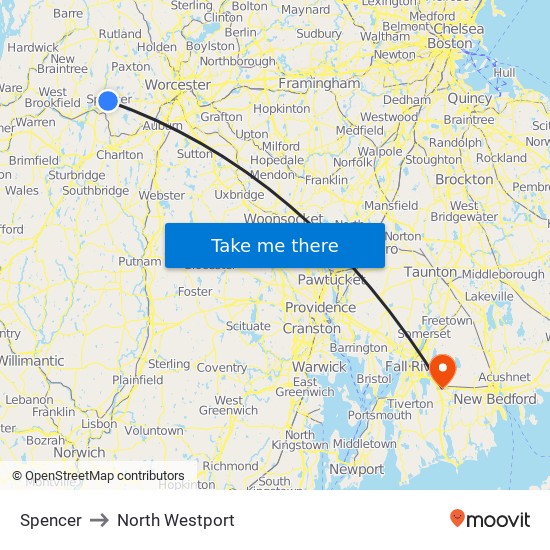 Spencer to North Westport map