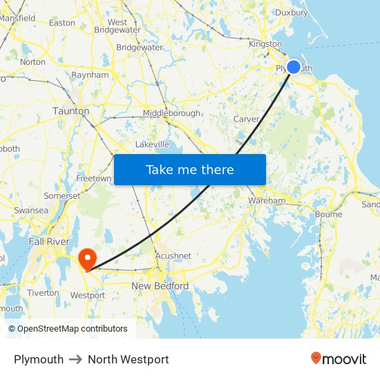 Plymouth to North Westport map