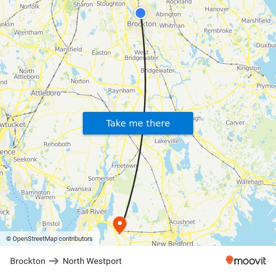 Brockton to North Westport map