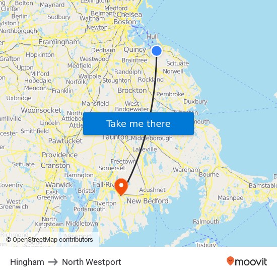 Hingham to North Westport map