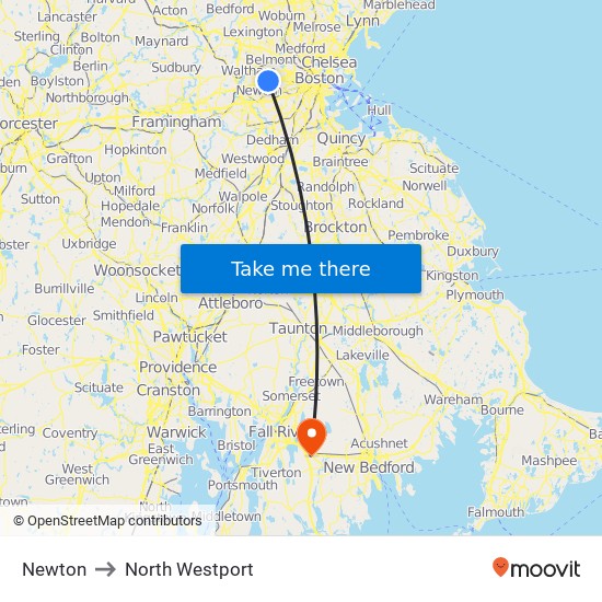 Newton to North Westport map