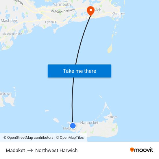 Madaket to Northwest Harwich map