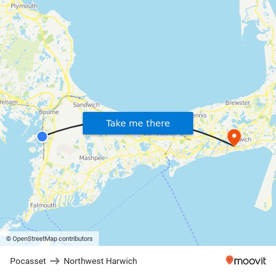 Pocasset to Northwest Harwich map