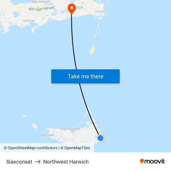 Siasconset to Northwest Harwich map