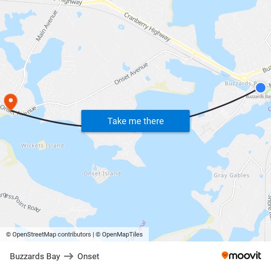Buzzards Bay to Onset map