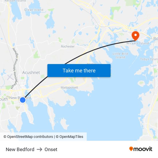 New Bedford to Onset map