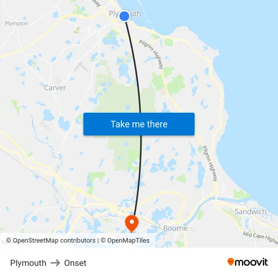Plymouth to Onset map