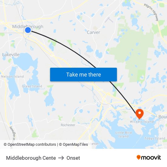 Middleborough Cente to Onset map