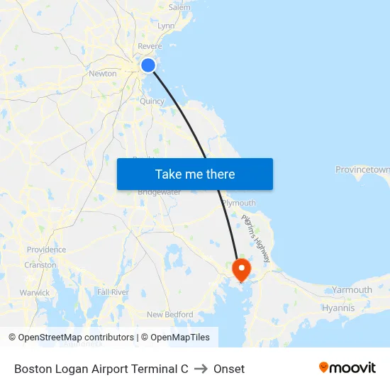 Boston Logan Airport Terminal C to Onset map