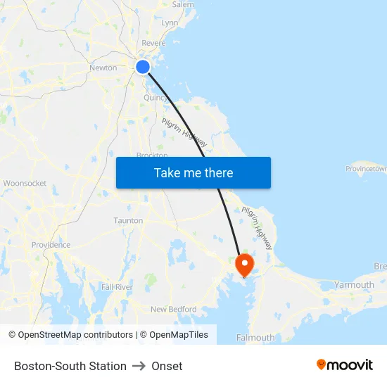 Boston-South Station to Onset map
