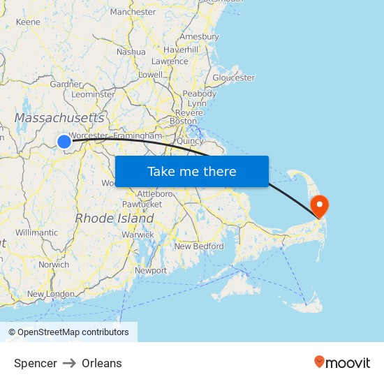 Spencer to Orleans map