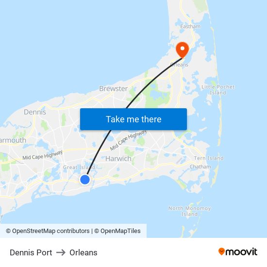 Dennis Port to Orleans map