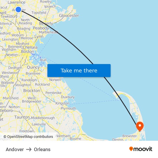 Andover to Orleans map
