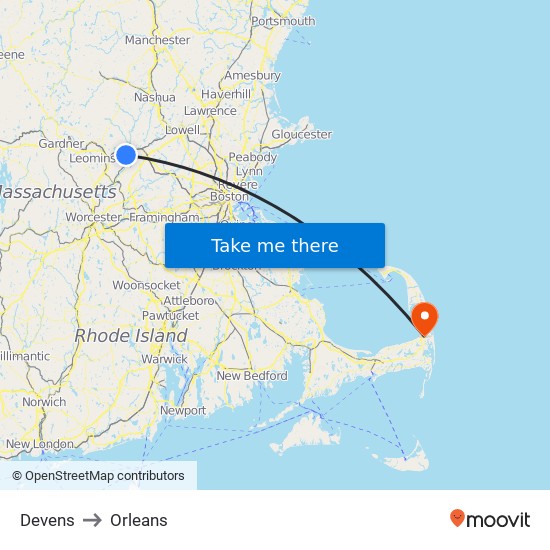 Devens to Orleans map
