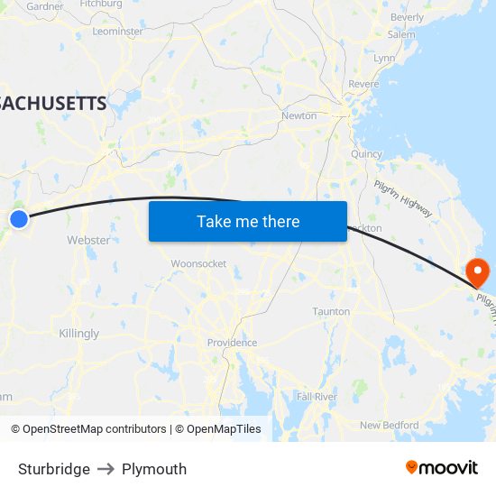 Sturbridge to Plymouth map