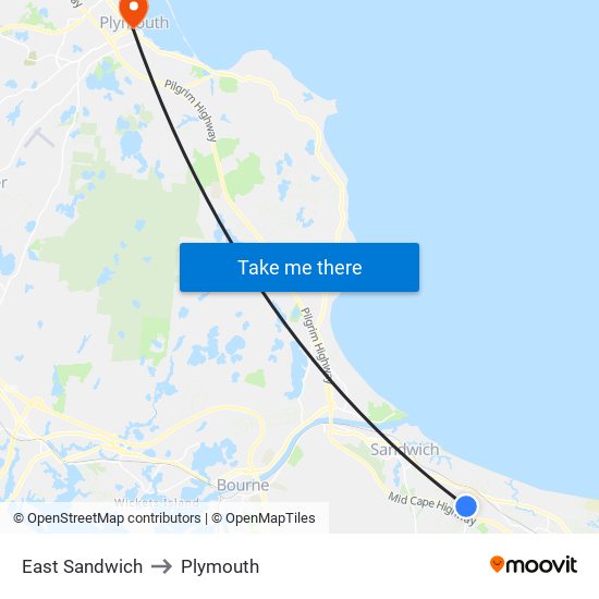 East Sandwich to Plymouth map