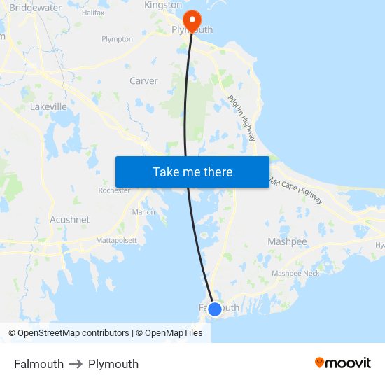 Falmouth to Plymouth map