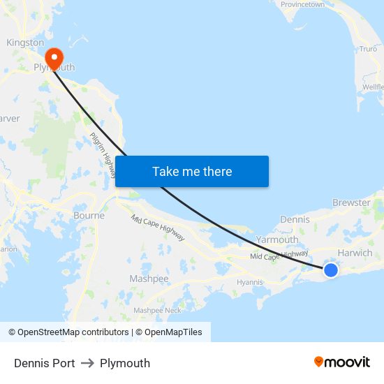 Dennis Port to Plymouth map