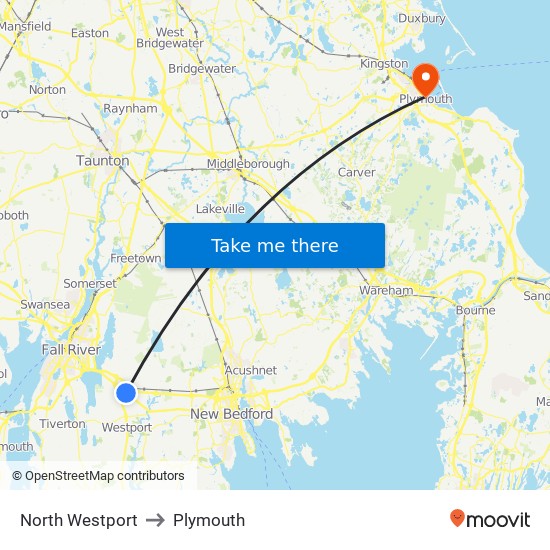 North Westport to Plymouth map