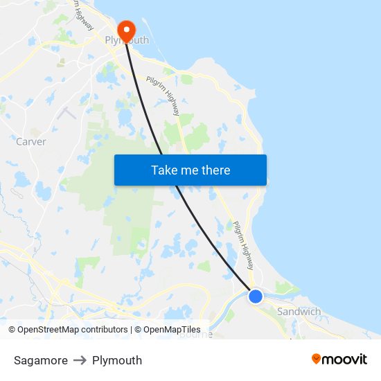 Sagamore to Plymouth map