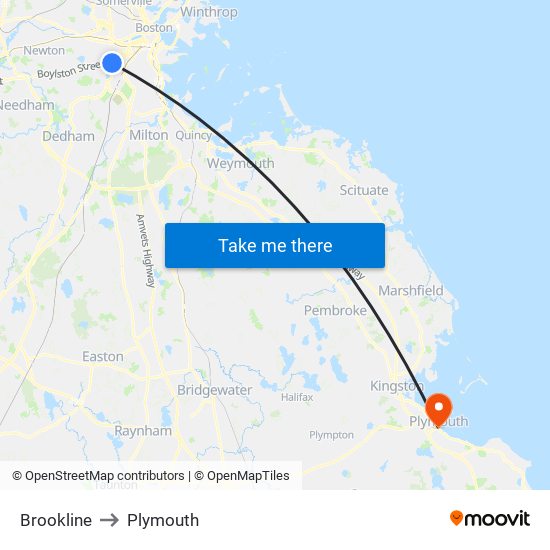 Brookline to Plymouth map