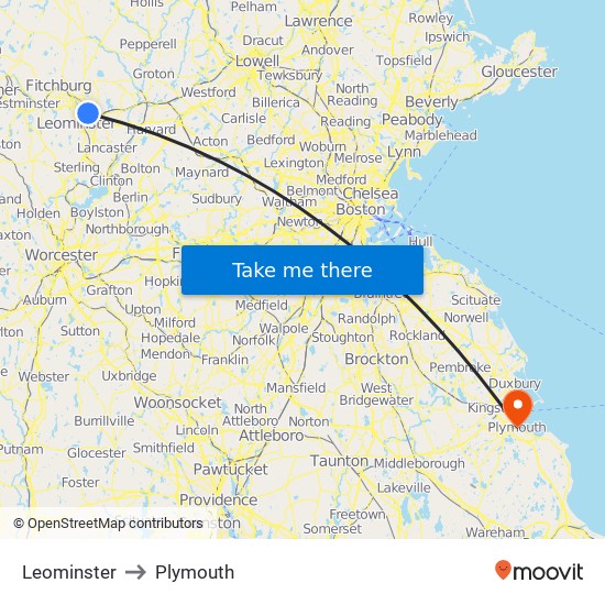 Leominster to Plymouth map