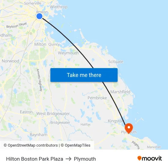 Hilton Boston Park Plaza to Plymouth map