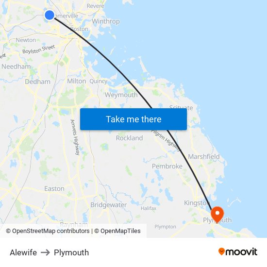 Alewife to Plymouth map