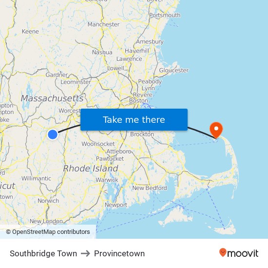 Southbridge Town to Provincetown map