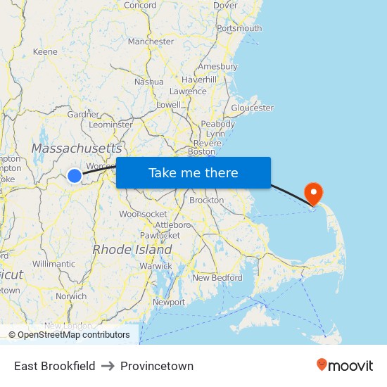 East Brookfield to Provincetown map