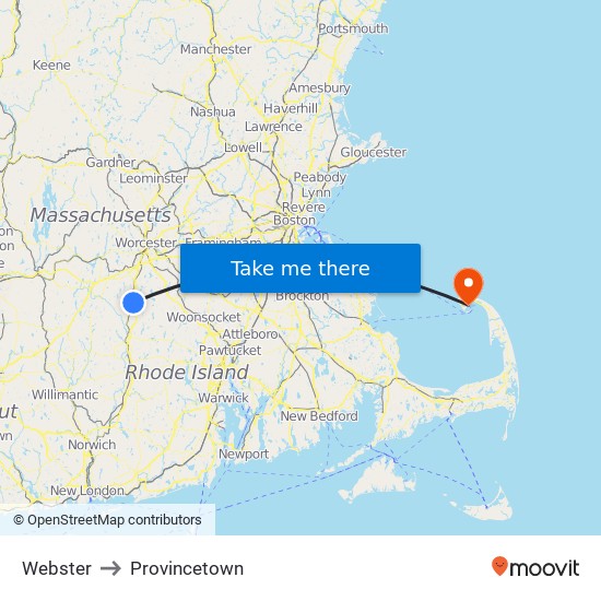 Webster to Provincetown map