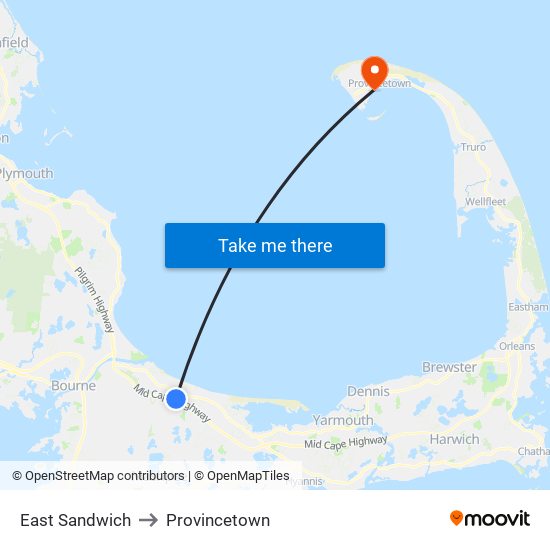 East Sandwich to Provincetown map