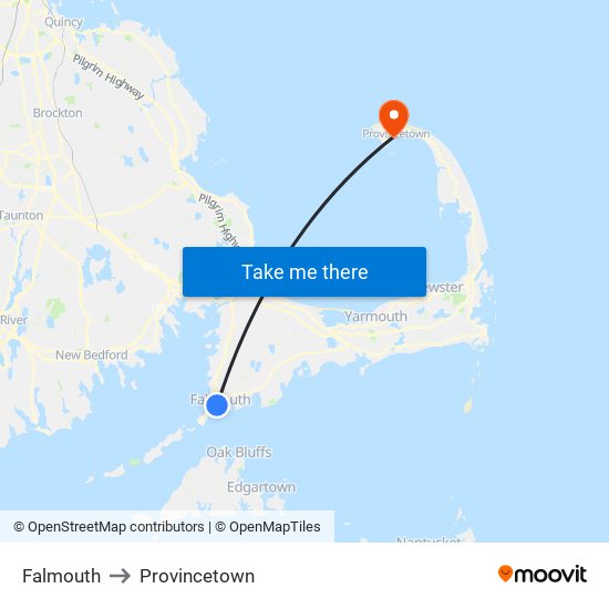 Falmouth to Provincetown map