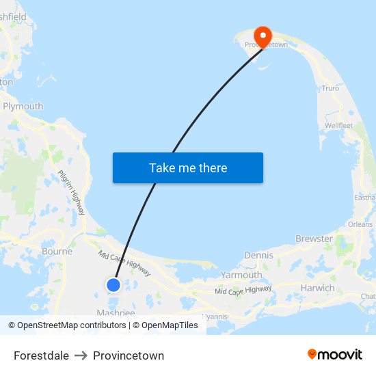 Forestdale to Provincetown map