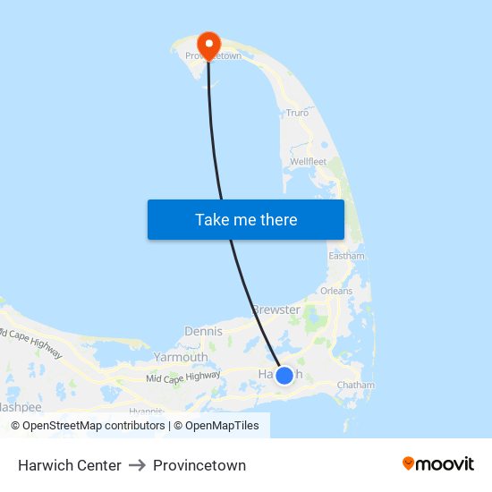 Harwich Center to Provincetown map