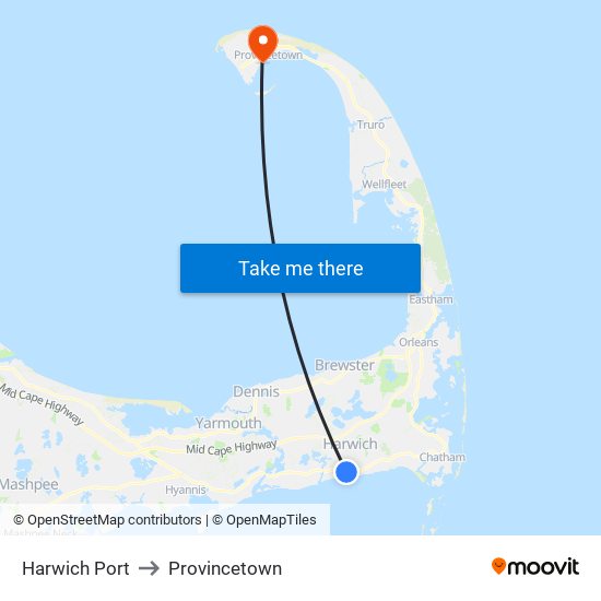 Harwich Port to Provincetown map