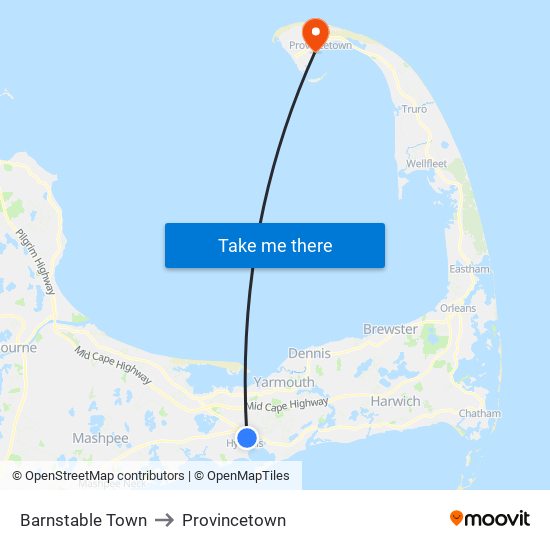 Barnstable Town to Provincetown map