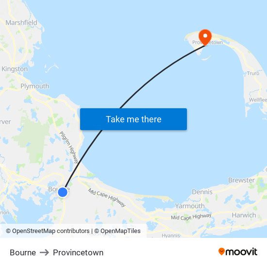 Bourne to Provincetown map