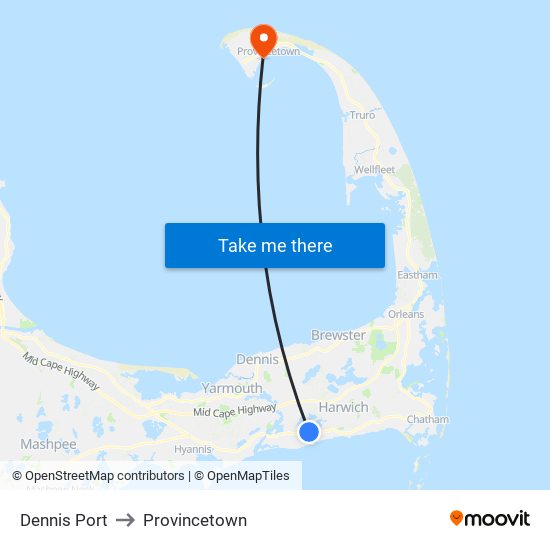 Dennis Port to Provincetown map