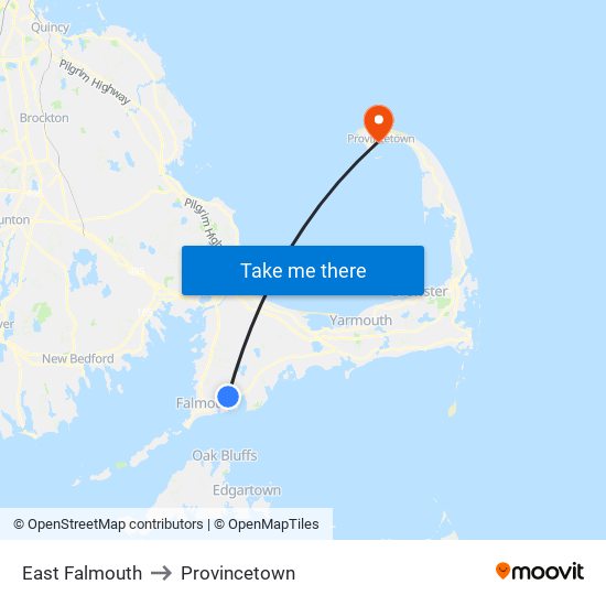 East Falmouth to Provincetown map