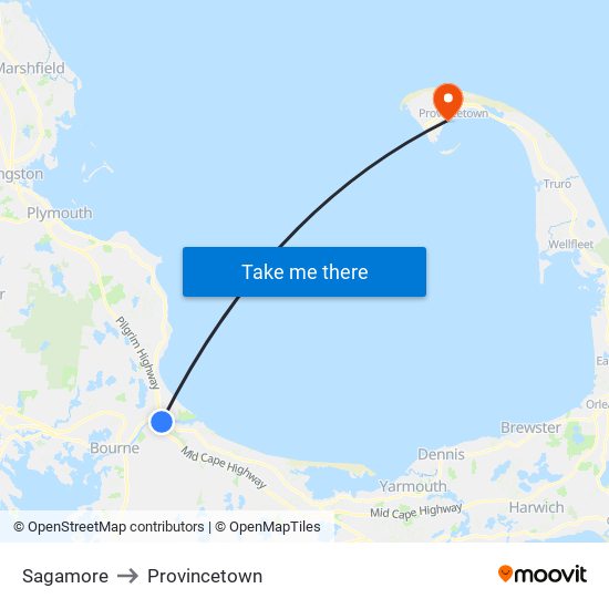 Sagamore to Provincetown map