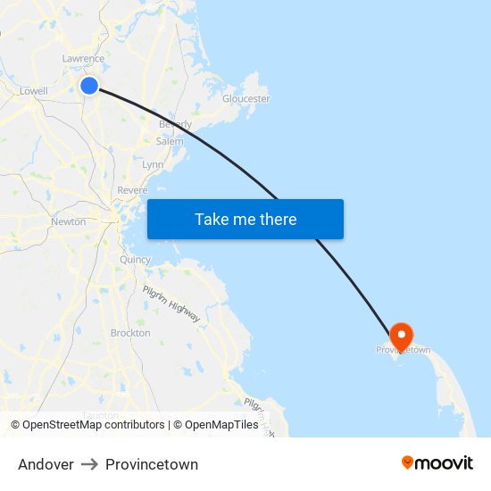 Andover to Provincetown map