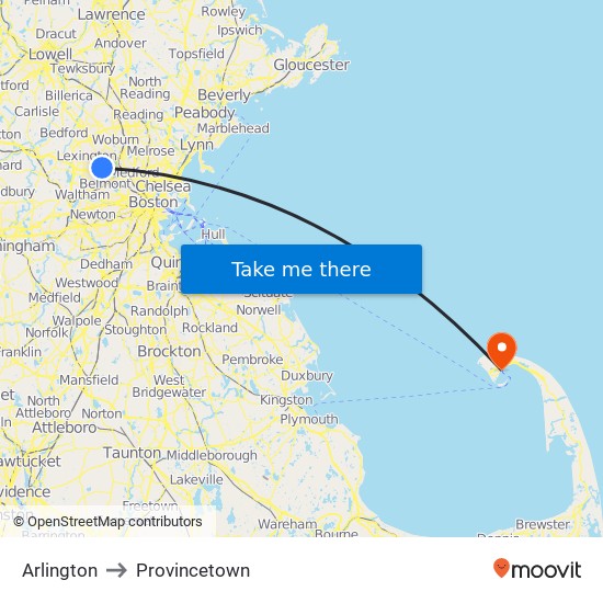 Arlington to Provincetown map