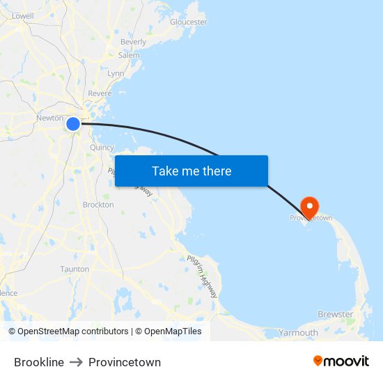 Brookline to Provincetown map