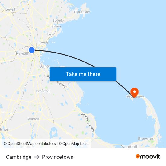 Cambridge to Provincetown map