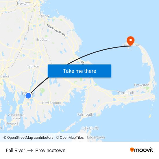 Fall River to Provincetown map