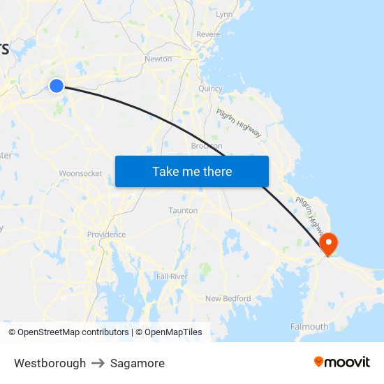 Westborough to Sagamore map