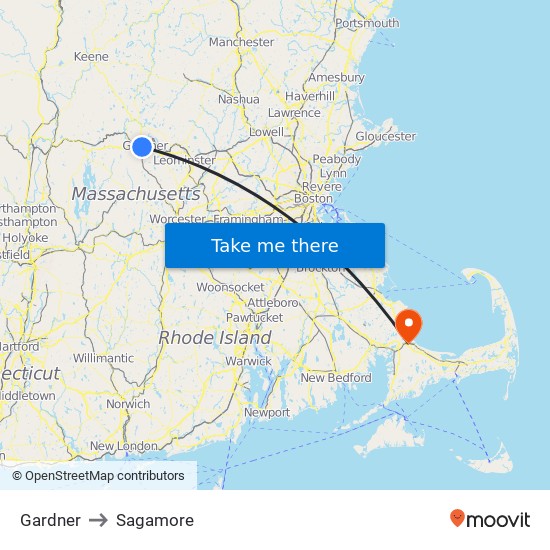 Gardner to Sagamore map